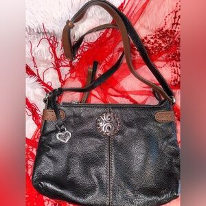 Brighton Black And Brown Leather Shoulder Bag With Heart Charm